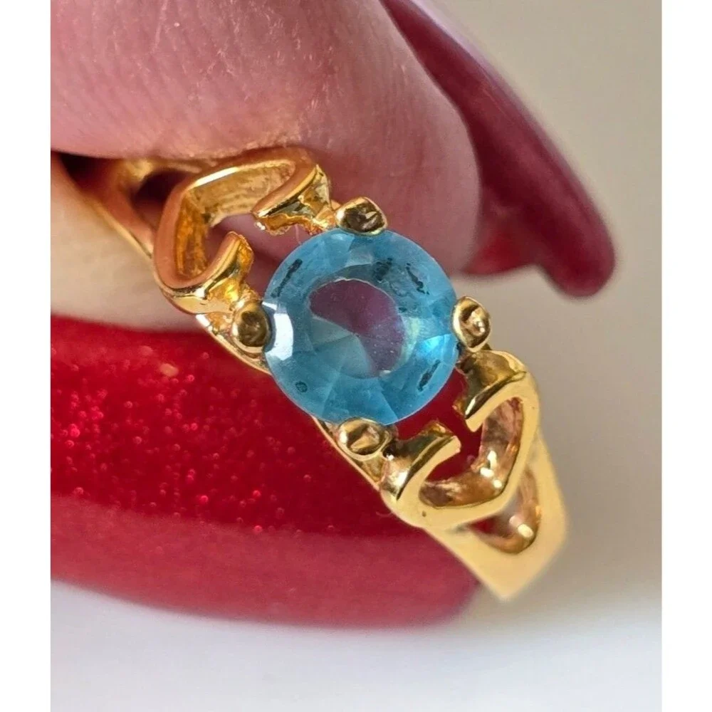 Gold plated blue aqua marine color stone ring sizes 4 8 heart *